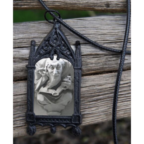 Reading Gargoyle Pendant Book Lover Jewelry Stone Sculpture Gothic Art Necklace - Picture 2 of 3